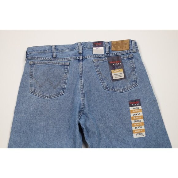 Deadstock Y2K Wrangler Mens 36x36 Relaxed Fit Western Bootcut Denim Jeans Blue - Picture 8 of 13